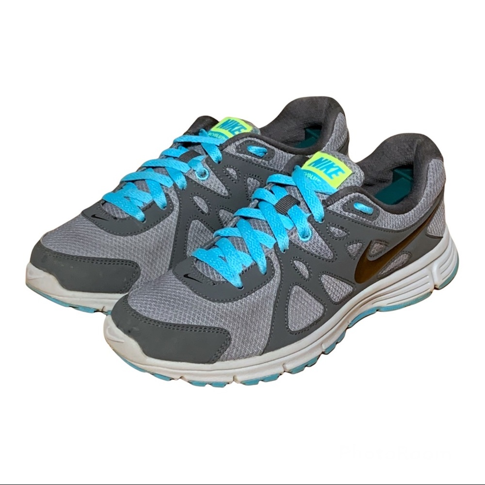 Men’s 7.5 Nike Revolution 2 MSL 554954-027 Gray Aqua Blue Green Running Shoe